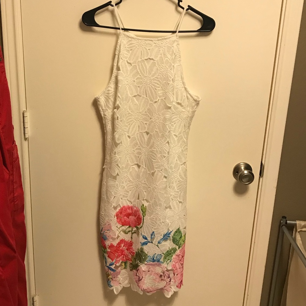 White & floral lace dress